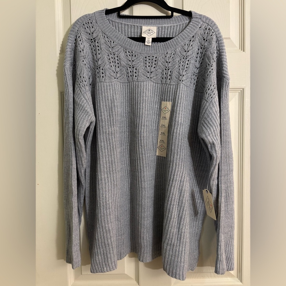 St. John's Bay Delicate Detail Scoop Neck Fall Light Sparkle Grey Knit Sweater